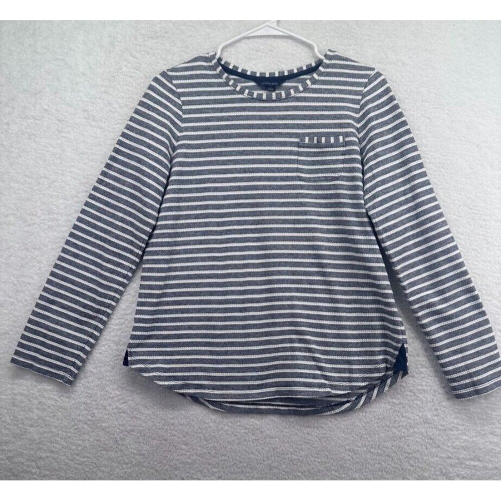 Lands End Sweater Womens‎ 6 - 8 Navy Blue Stripe Tunic Roll Tab Long Sleeve